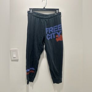 Freecity Black Ankle Pants with Blue and Red Accents